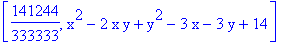 [141244/333333, x^2-2*x*y+y^2-3*x-3*y+14]